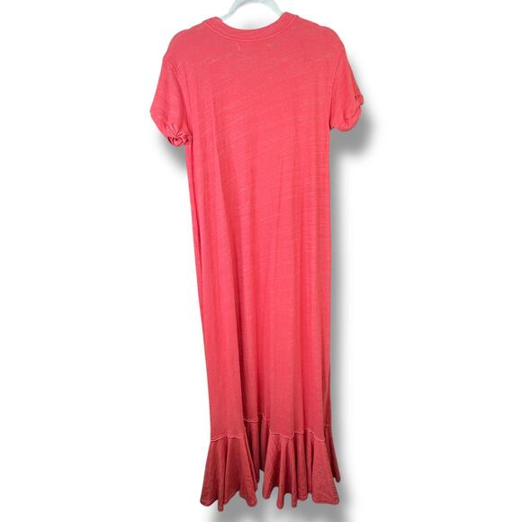 Free People FP Beach Havana Tee Coral Pink Knit High Slit Waterfall Maxi Dress - Picture 7 of 9